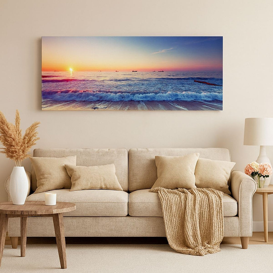 Panorama Bilder auf Leinwand 100x40cm Leinwandbild Meer Strand Welle Gross Wanddeko Bild Schlafzimme