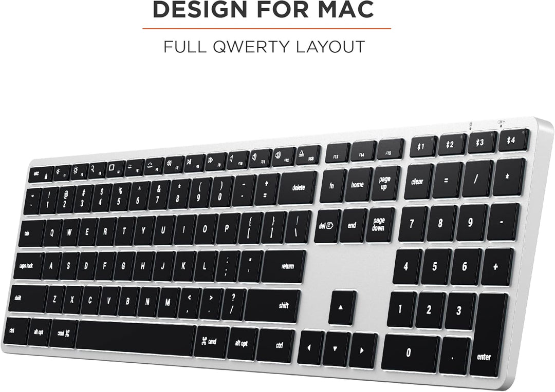 SATECHI Slim X3 Kabellose Bluetooth Tastatur - Hintergrundbeleuchtung & Ziffernblock – Multi-Device