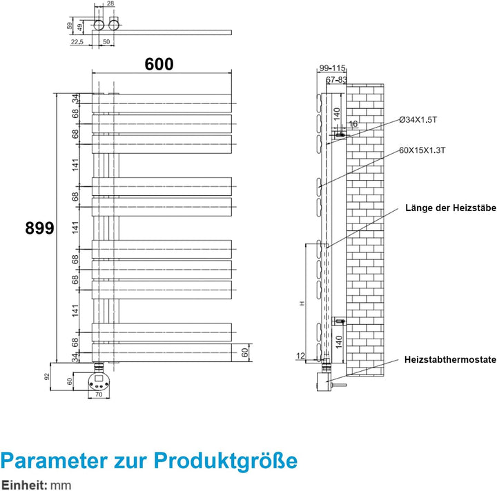 Heilmetz Badheizkörper Elektrisch Heizkörper Bad mit Digitalem Thermostat Handtuchheizkörper mit Tim