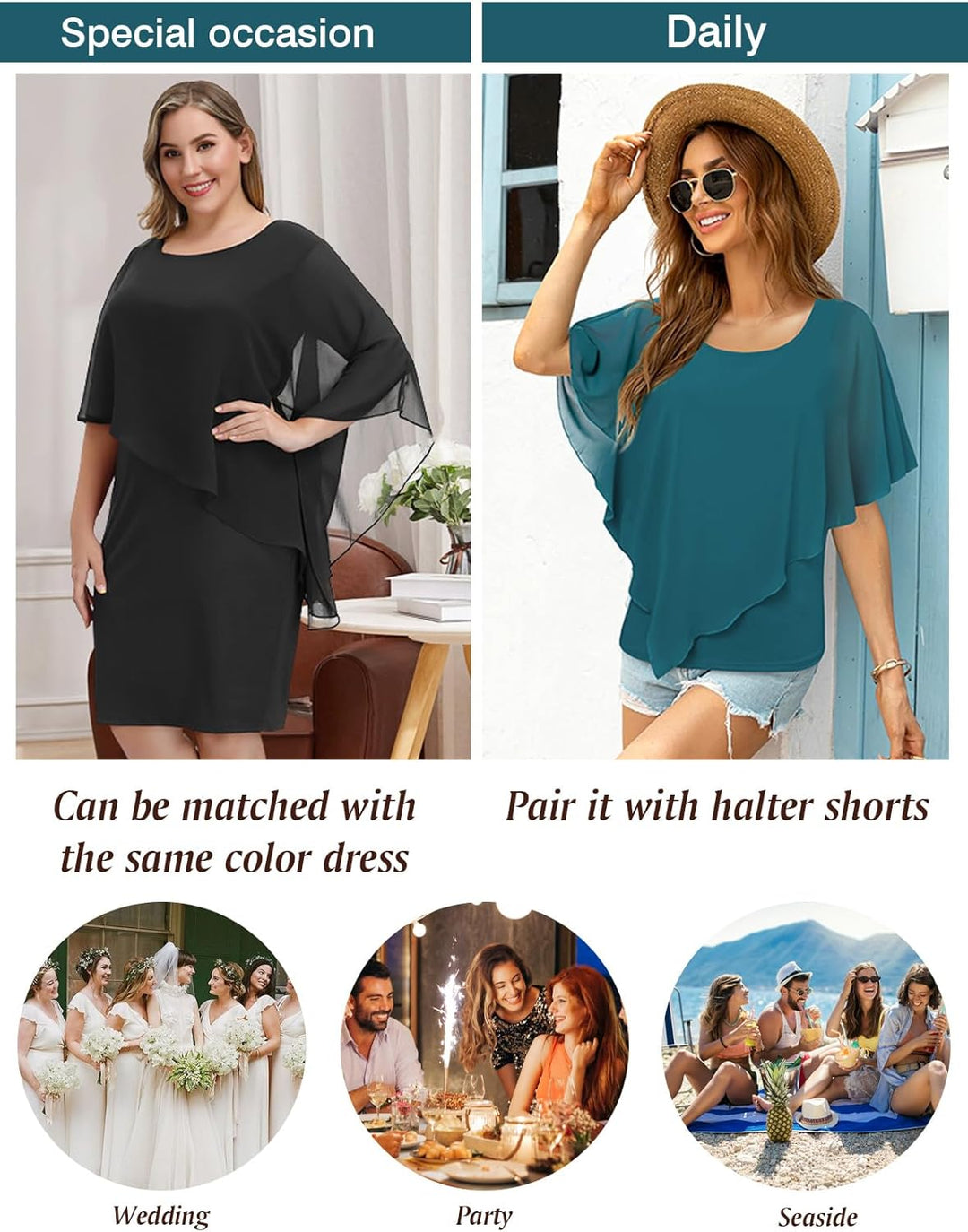 BEAUTELICATE Damen Chiffon Schal Stola Eleganten Cape Umhang für Braut Sommer Hochzeits Festliche Ab