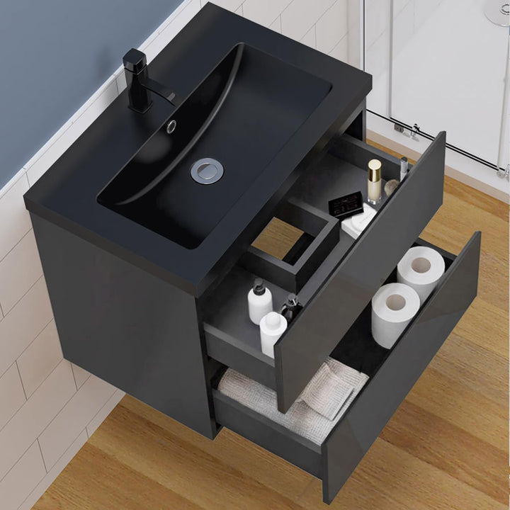 Aica Sanitär Waschtisch mit Unterschrank 60cm Alast Badmöbel Set Hochglanz Anthrazit Waschbecken Sch