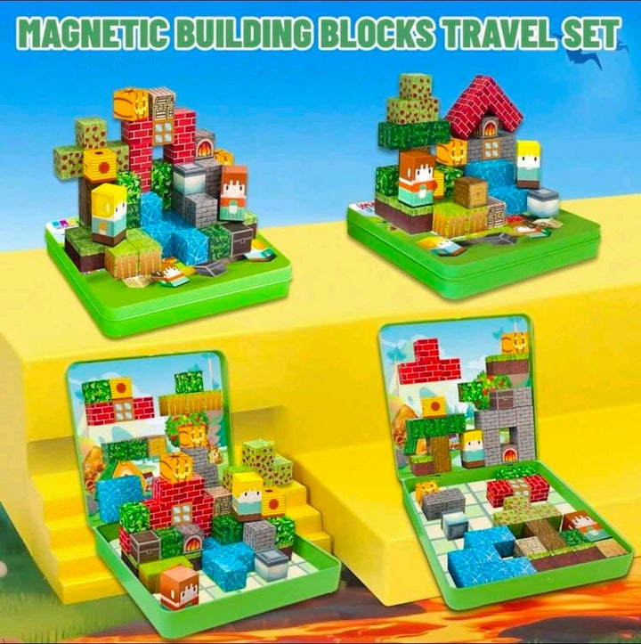 Magnetische Bausteine Kinder – Reiseset 49 Teile | Kreatives Lernspielzeug mit Tiermotiven | Magnet