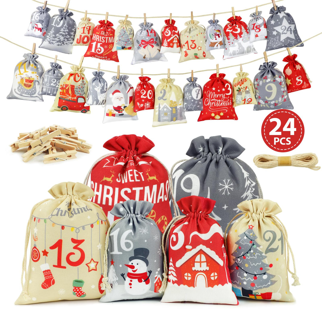 Adventskalender zum Befüllen,24 Adventskalender Selber Befüllen Kinder Stoff,Gross Adventskalender S