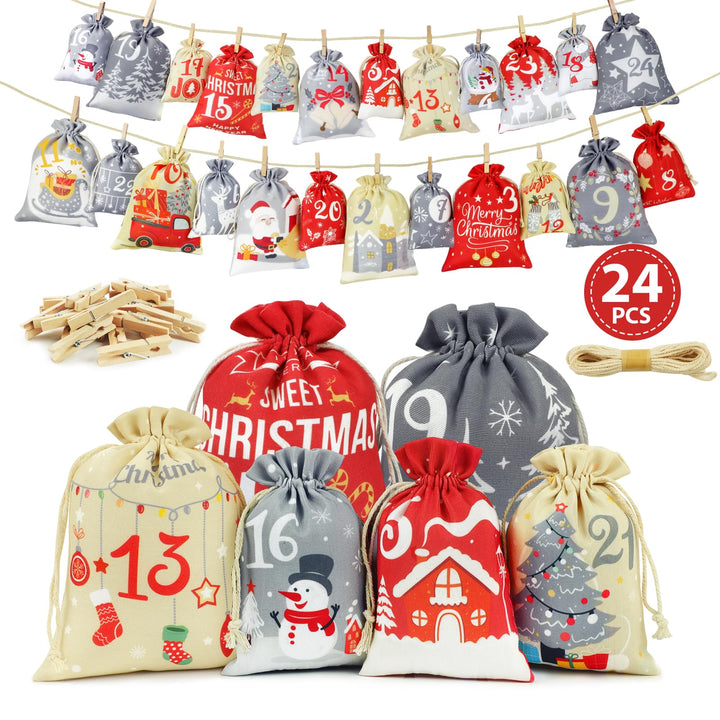 Adventskalender zum Befüllen,24 Adventskalender Selber Befüllen Kinder Stoff,Gross Adventskalender S