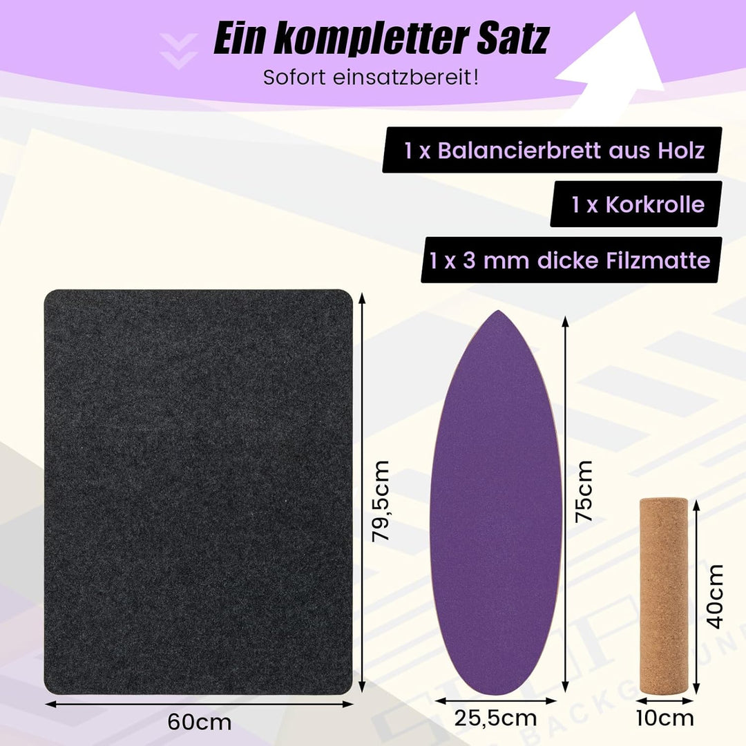 COSTWAY Balance Board aus Holz, Balancebrett, Balance Trainer Trickboard für zuhause, inkl. Korkroll