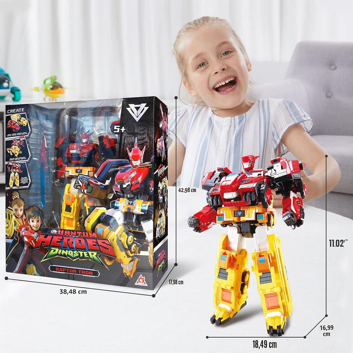 Quantum Heroes DINOSTER 2 in 1 Transformable Roboter Raptor Tron 11,02 Zoll | Roboter Spielzeug für