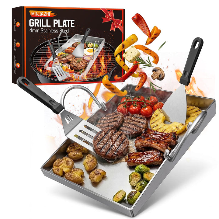Plancha Grillplatte 40 x 30 cm mit Perforation, 4 mm Edelstahlplatte, hitzebeständig & verformungsfr