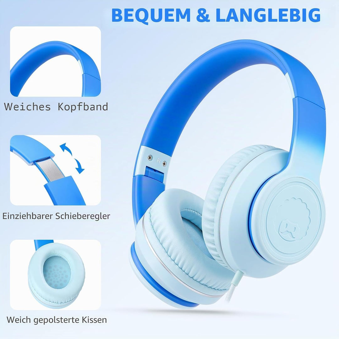RockPapa L22 Kinder kopfhörer, Kabel Kopfhörer für Kinder, 3,5 mm Aux Jack, Verstellbares Stirnband