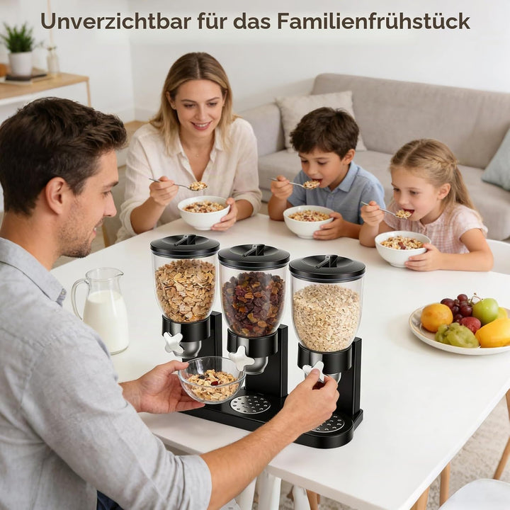 Müslispender, 3er Set Cereal Dispenser Getreidespender 2L Insgesamt 6L Dreifacher Müsli Verteiler Co