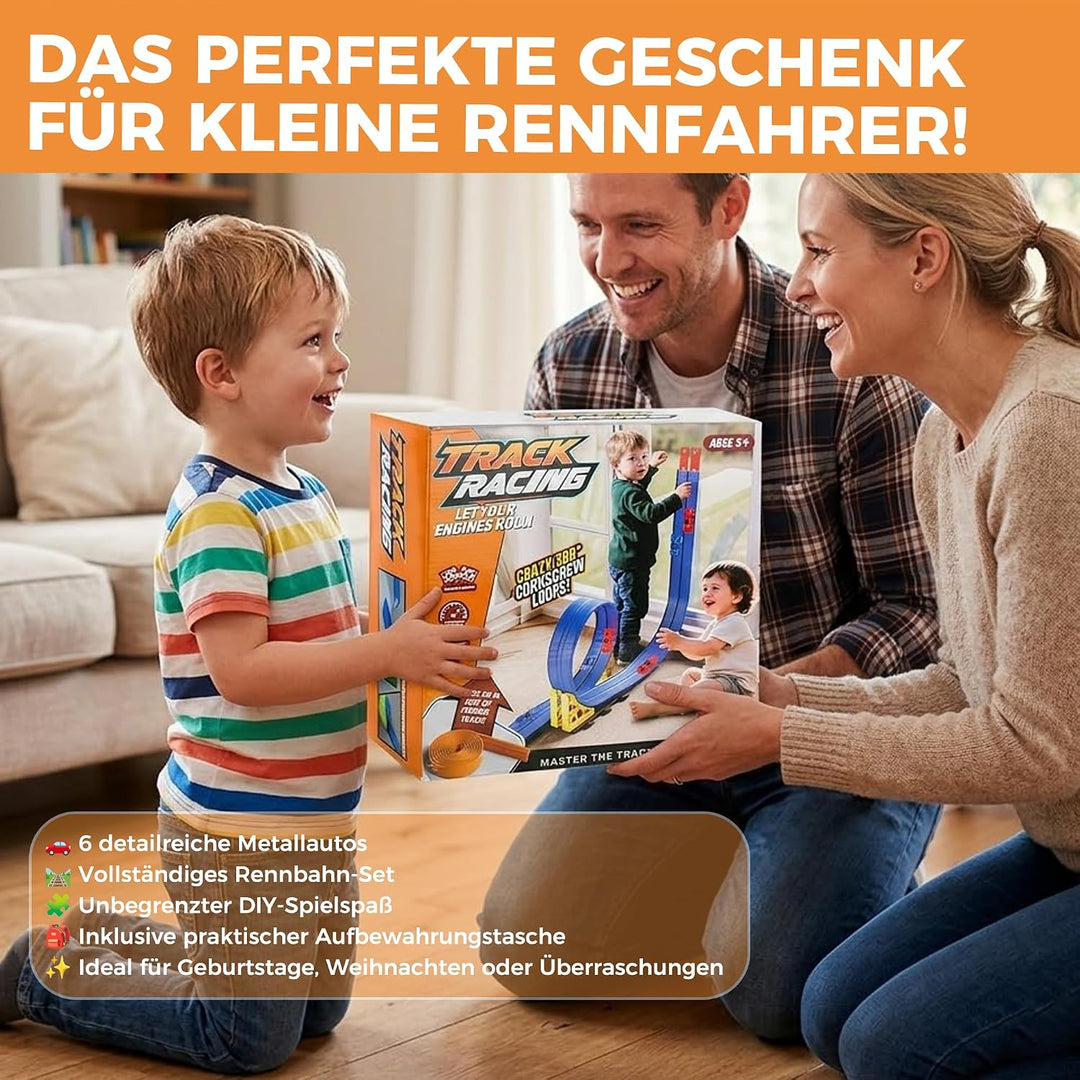 Flexible Rennbahn Kinder 5 m, Autorennbahn Kinder Doppel-Rennstrecke mit 6 Autos, Für 1/64 Autos, Sp