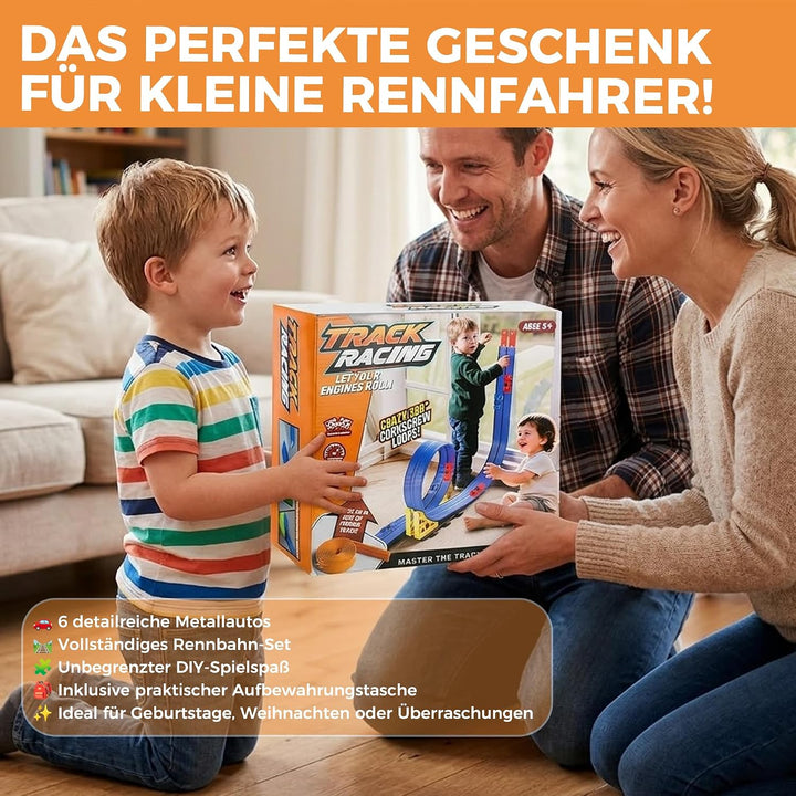 Flexible Rennbahn Kinder 5 m, Autorennbahn Kinder Doppel-Rennstrecke mit 6 Autos, Für 1/64 Autos, Sp