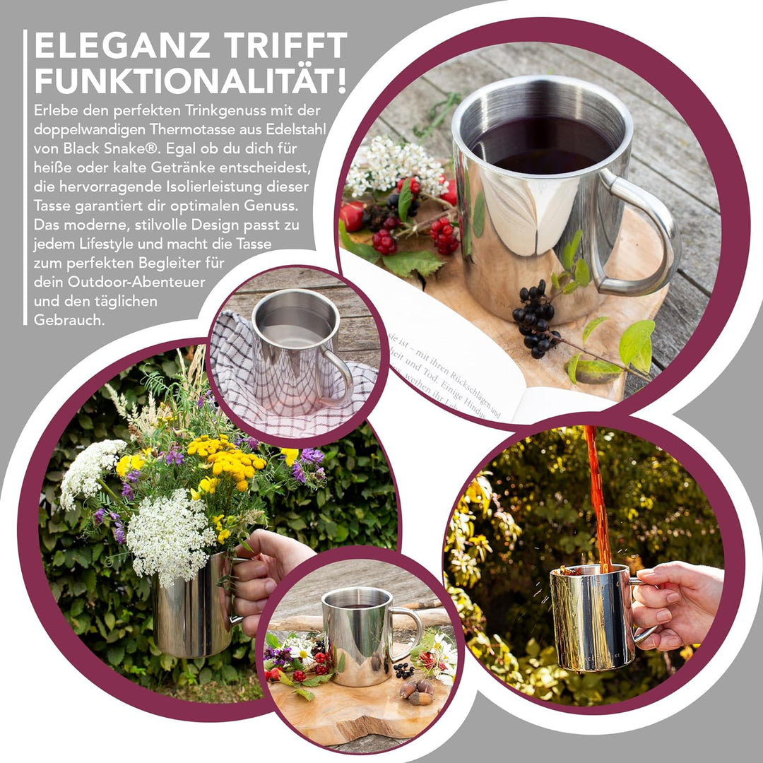 Black Snake® Camping-Thermobecher | Edelstahl-Tasse zum Campen | Outdoor-Thermotasse 300 ml | Set au