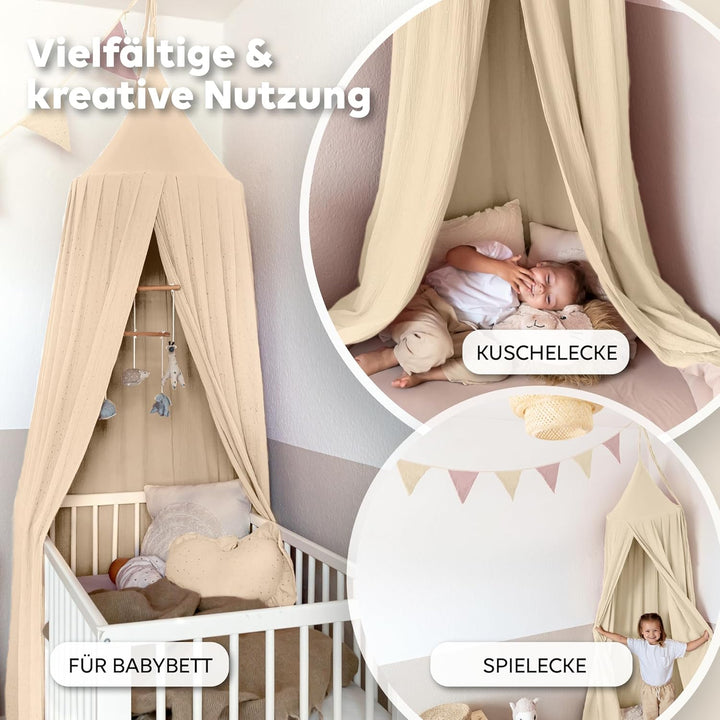 lilimaus Baldachin Kinderzimmer mit Goldapplikation [in 12 Farben] Betthimmel aus 100% Baumwolle Mus