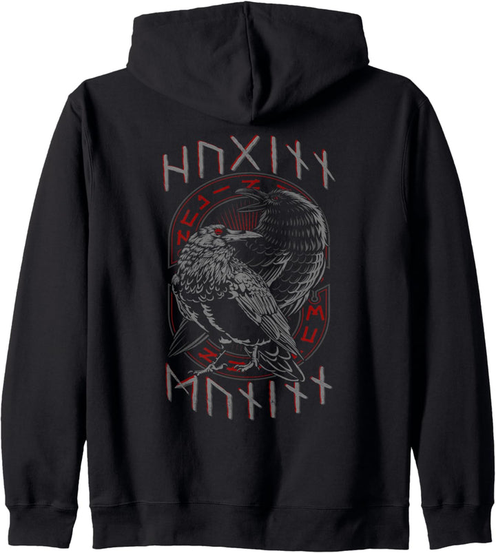 Odins Raben Huginn & Muninn Wikinger Kleidung Rückendruck Kapuzenjacke