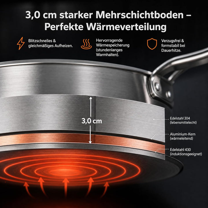 Edelstahl Suppentopf 98L, Gastronomie Kochtopf Suppentopf Gross mit Griffen und Sinkendeckel, Ø 51.5