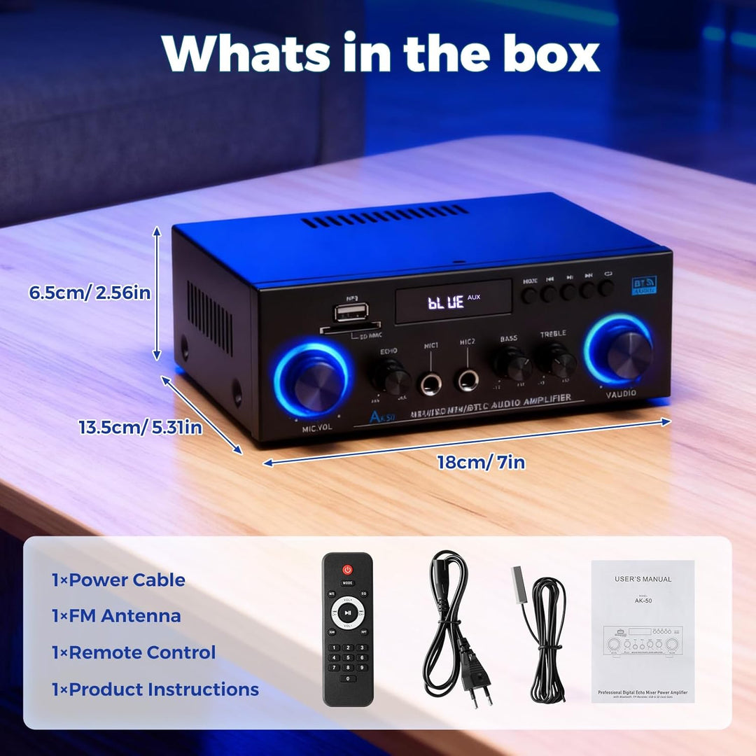 HiFi-Verstärker, Mini Bluetooth Stereo Audio Verstärker Receiver 12V/ 220V 800W 2 Kanäle Endverstärk