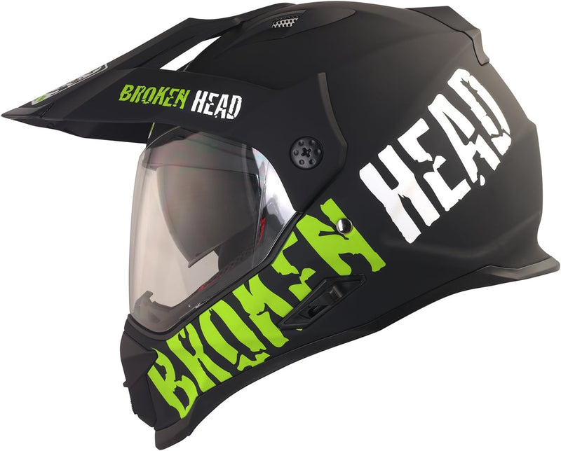 Broken Head made2rebel Motocross-Helm grün mit Visier - Enduro-Helm - MX Cross-Helm mit Sonnenblende