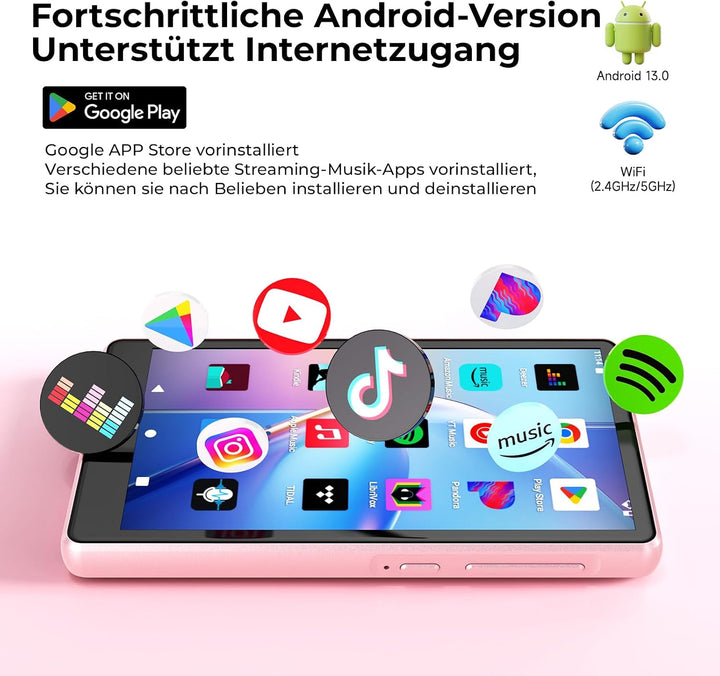 160 GB MP3 Player Spotify mit Bluetooth und WiFi, 4.5 Zoll-Touchscreen | MP4 Player Android,Kinder H