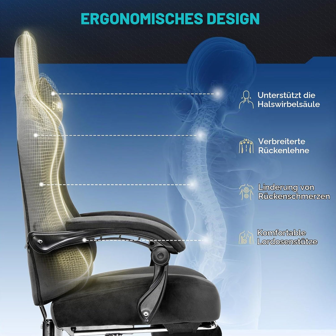 GTPLAYER Gaming Stuhl, Atmungsaktiver Bürostuhl, bürostuhl ergonomisch, Hochwertiger - Stoff, Ergono