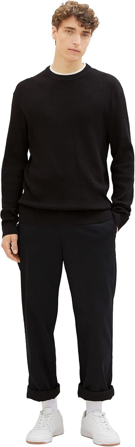 TOM TAILOR Denim Herren Denim 2-in-1 Pullover mit unterlegtem Kragen S 29999 - Black, S 29999 - Blac