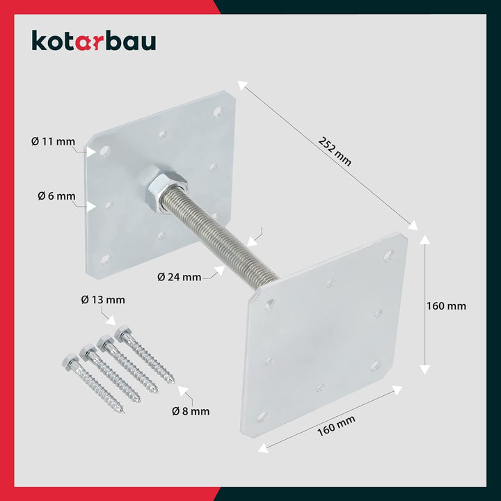 KOTARBAU® 4er Set Pfostenträger Höhenverstellbar - Montagestütze – 160 x 160 x 250 mm - Balkenschuh