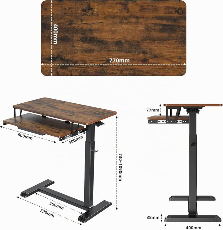 Fydeamer 68 × 50cm Beistelltisch mit Tastaturablage, Sofa-Seite mit Rollen Höhenverstellba Computert