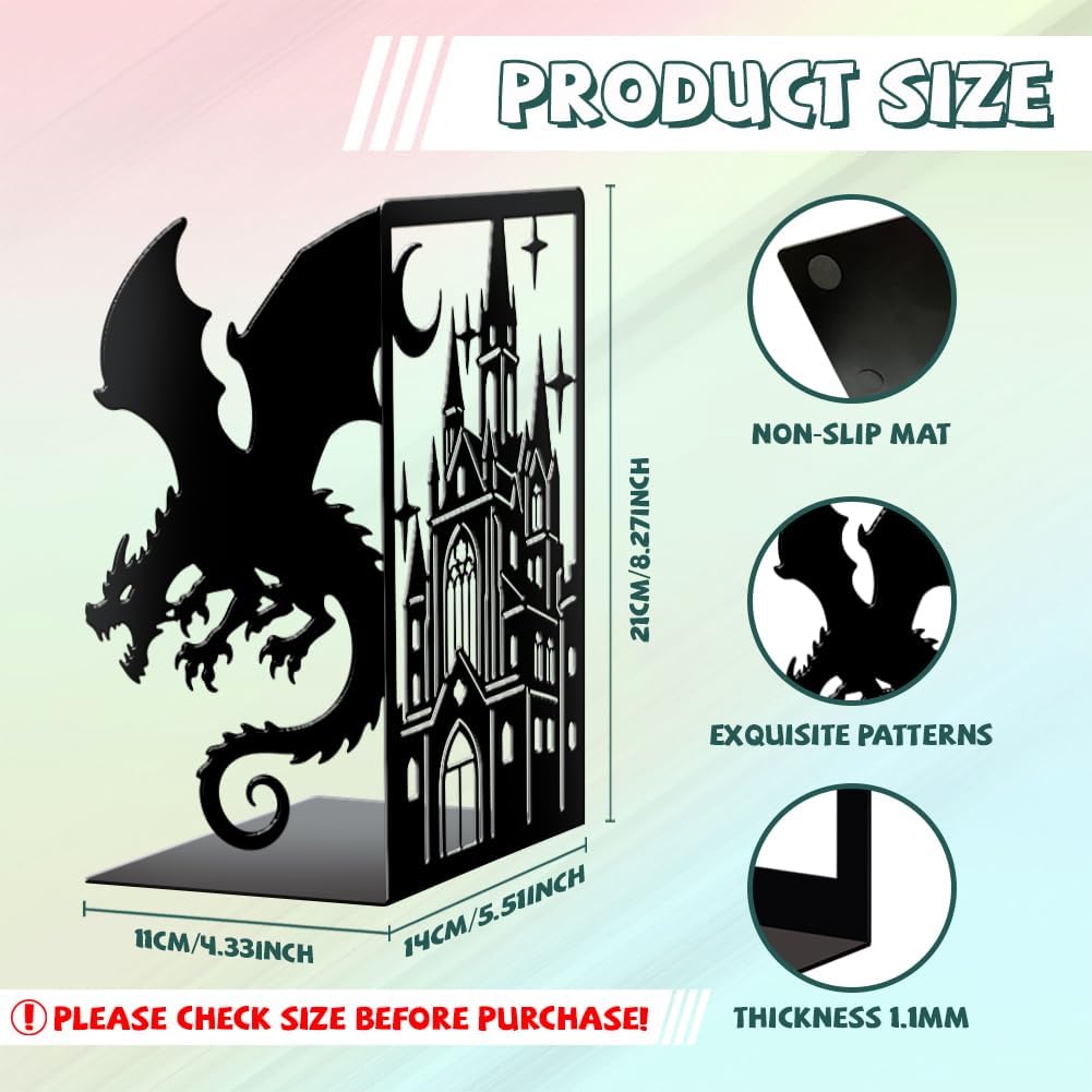 Peacoblue Buchstütze Dekorativ Modern Drache Mit Schloss Und Mond Metall Buchstützen für Schwere Büc
