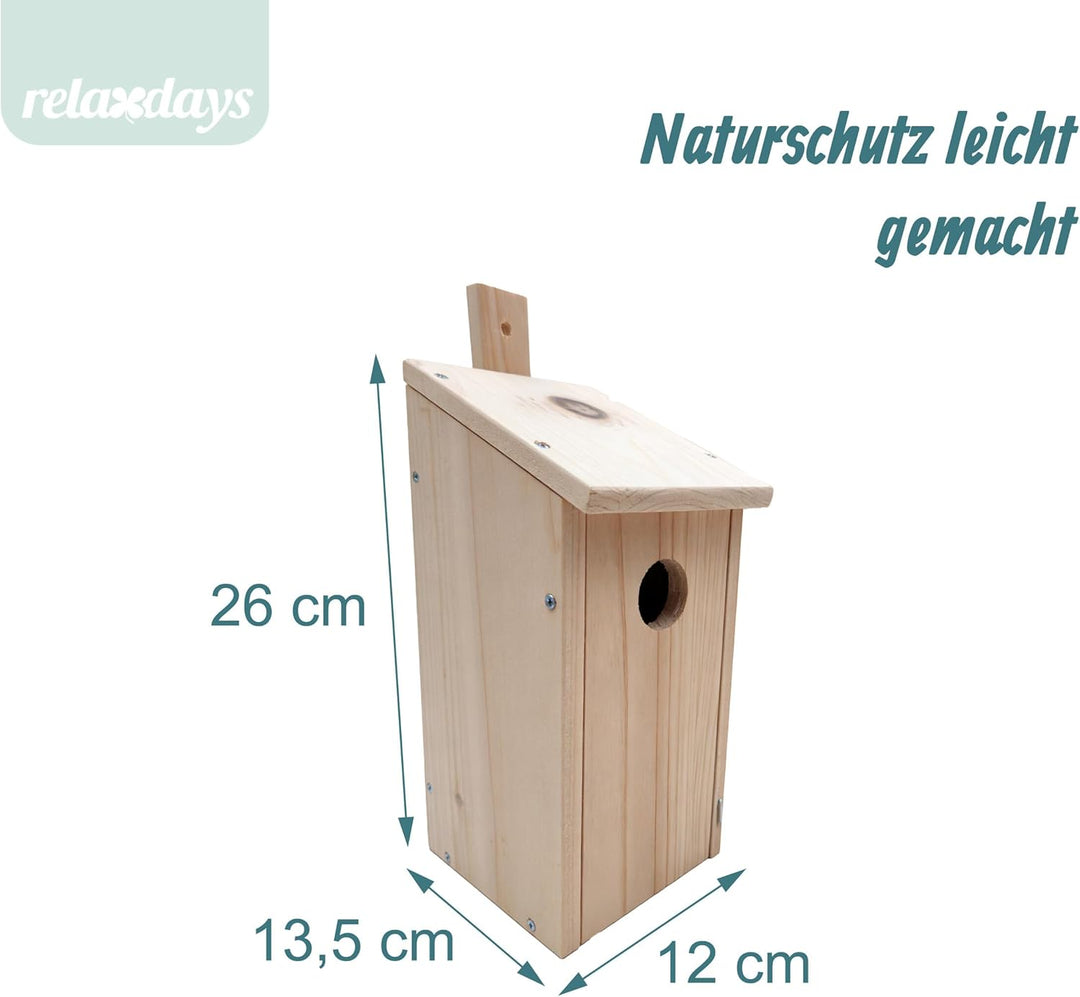 Relaxdays Nistkasten Bausatz für Vögel, 2er Set, 32 mm Flugloch, HBT 26x12x13,5 cm, Vogelhaus selber