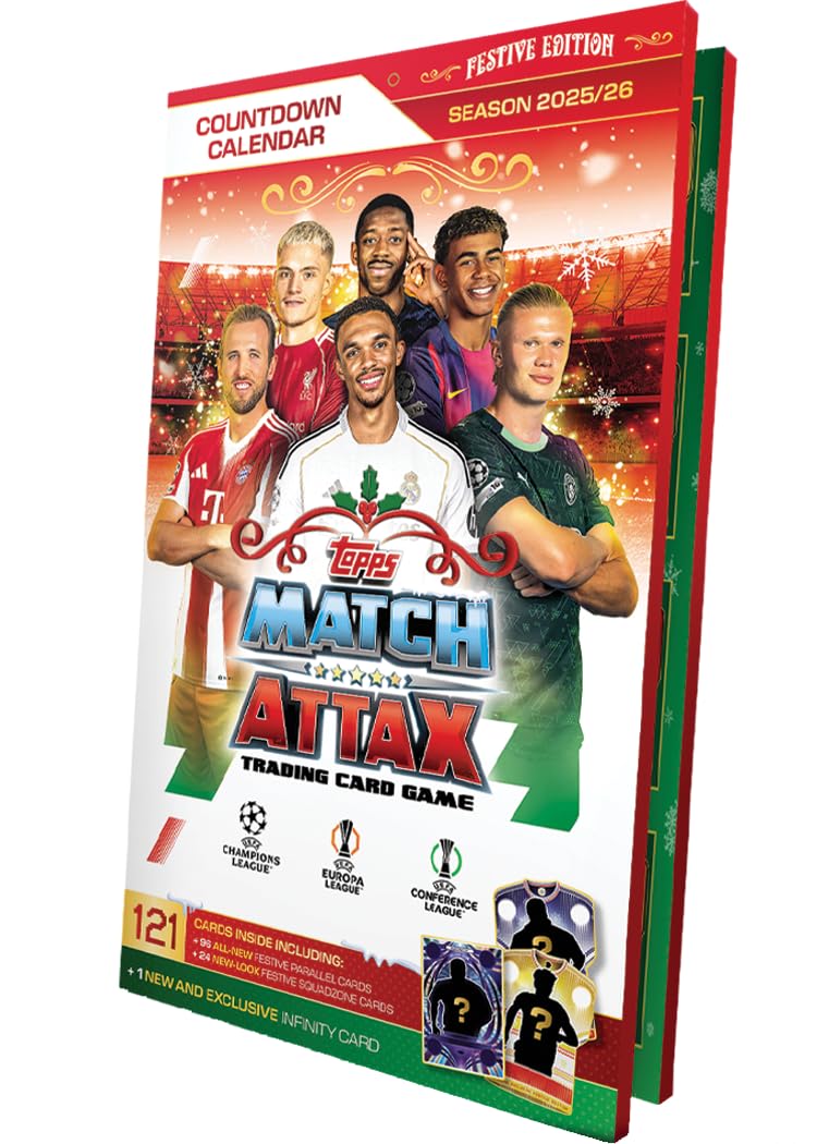 Topps UCC Match Attax 2025/26 - Advent Calendar - 121 Match-Attax-Karten, darunter 96 brandneue Fest