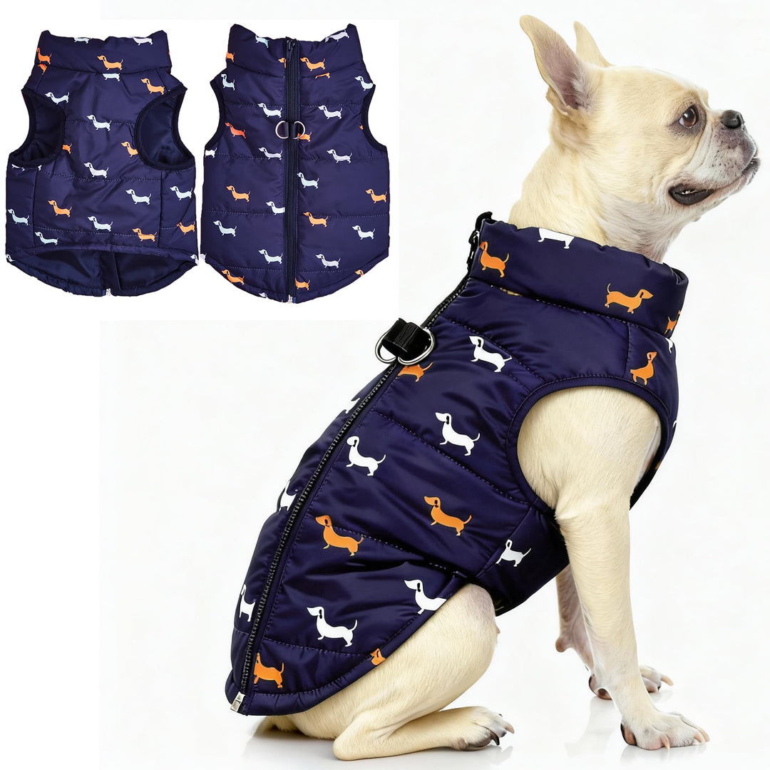 Hundemantel Winter Hundejacke Warme Hundemantel für Kleine Hunde Winddichte Hundeweste mit Geschirr
