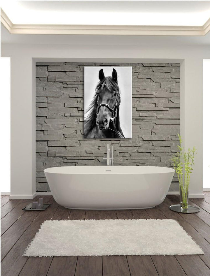 Monocrome, braunes Pferd, Format: 100x70 auf Leinwand, XXL riesige Bilder fertig gerahmt mit Keilrah