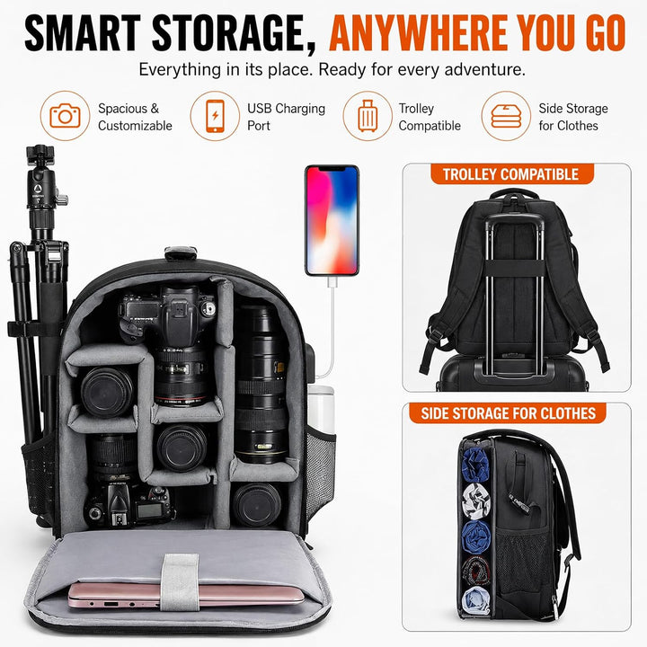 CADeN Professional Trolley Large Camera Backpack Bag for DSLR/SLR Mirrorless Camera Waterproof, Came