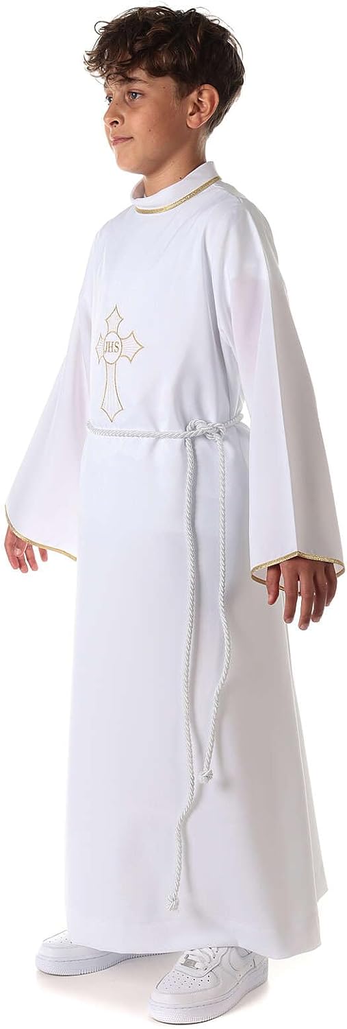 Holyart Erstkommunionalbe für Jungen mit Kreuz-Stickerei IHS, 110 cm (43.5 inc.), 110 cm (43.5 inc.)