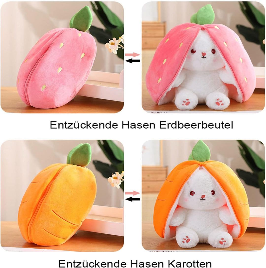 shineFinder 35 25 15cm Hasen Verstecken Gefülltes Kaninchen mit Karotten und Erdbeeren Plüschtier Ha