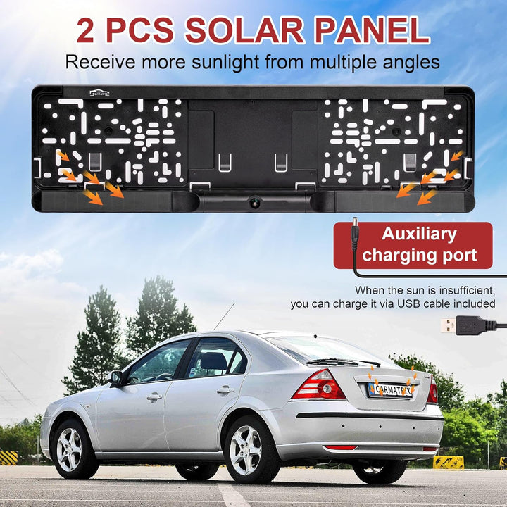Solar Funk Auto Rückfahrsystem HD Rückfahrkamera im KFZ Nummernschild mit 5" IPS Monitor Vorne und H