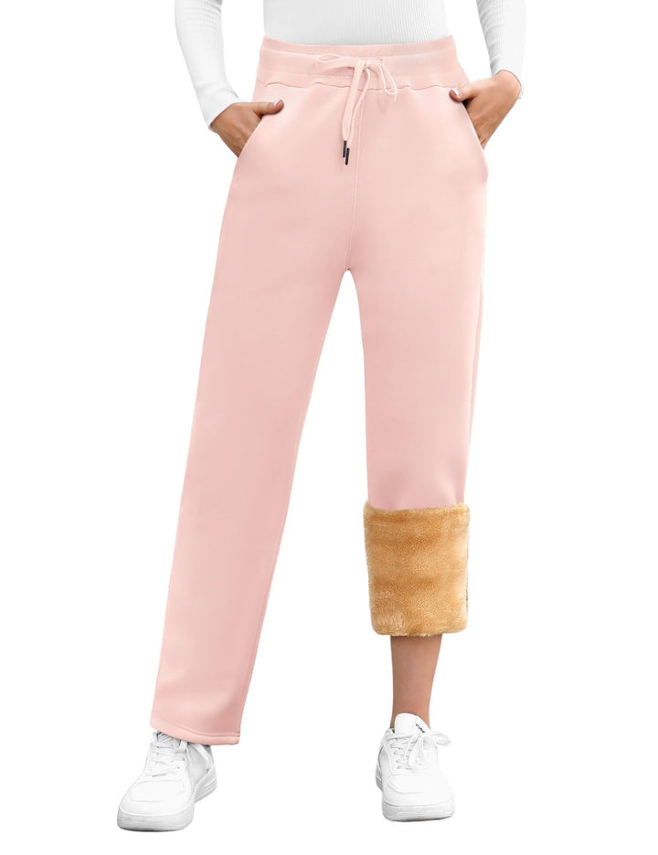 Gefütterte Jogginghose Damen Warm Fleece Freizeithose Winter Thermo Fleecehose High Waist Sweathose