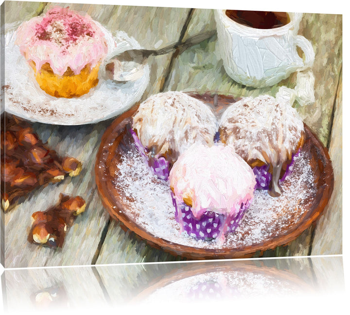 Pixxprint Köstliche Cupcakes / 100x70cm Leinwandbild bespannt auf Holzrahmen/Wandbild Kunstdruck Dek