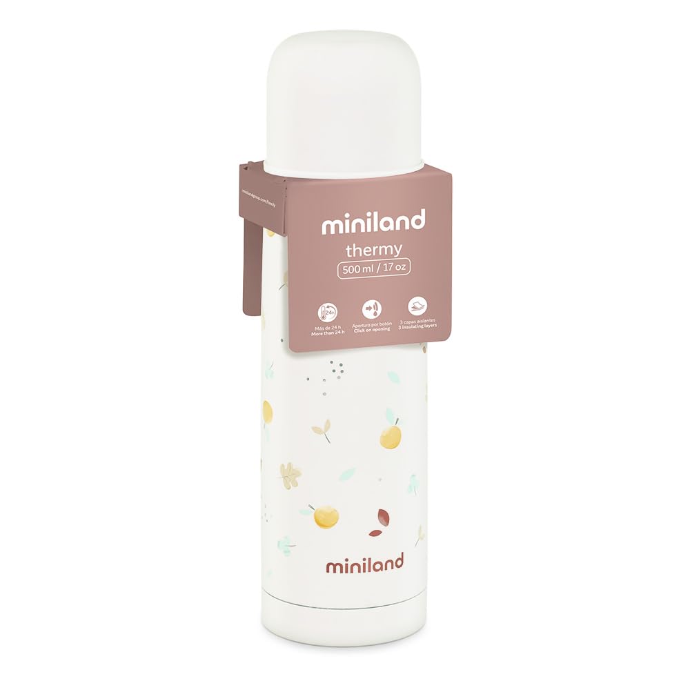 Miniland Trinkflasche aus Edelstahl für 500 ml Flüssigkeit, hält die Temperatur +12h, sowohl kalt al