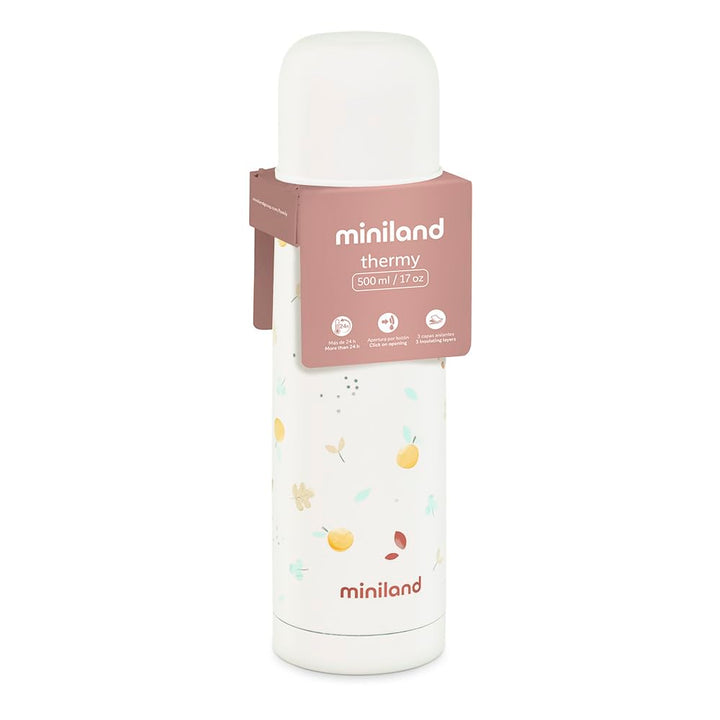 Miniland Trinkflasche aus Edelstahl für 500 ml Flüssigkeit, hält die Temperatur +12h, sowohl kalt al