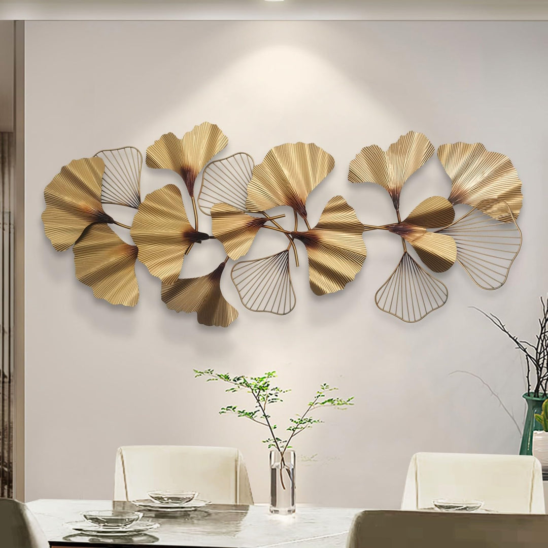 Dekoleidenschaft 3D Wandbild Ginkgo aus Metall in gold, 132x60 cm, Wanddeko, Wandschmuck mehrfarbig