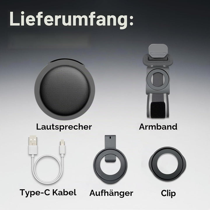 ANCwear Bluetooth 5.3 Lautsprecher Mini zum Anklemmen, Tragen und Aufhängen, IPX6 Spritzwasserschutz