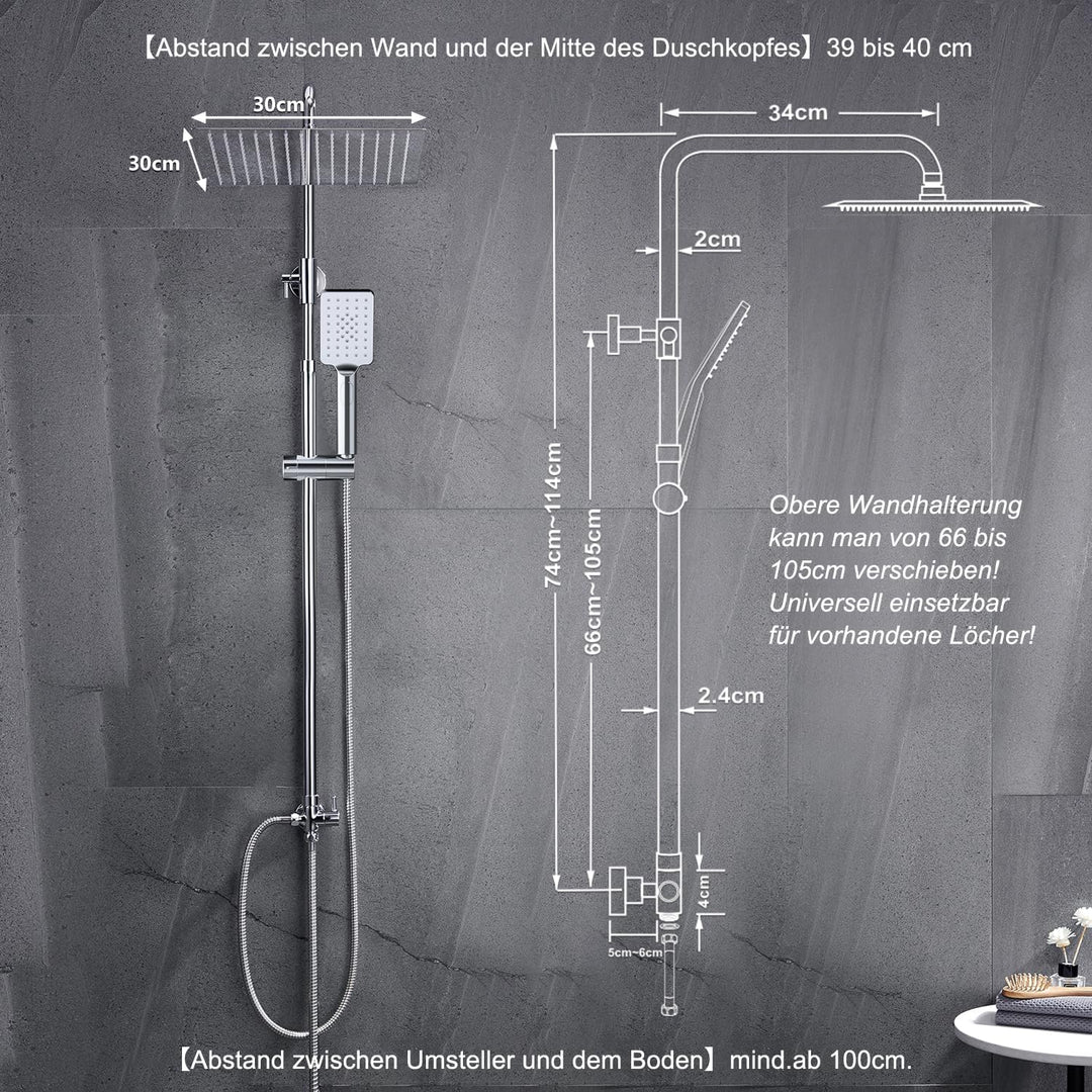 Görbach Edelstahl Duschsystem Duschset ohne Armatur Regendusche Überkopfbrauseset (SJ-E3030CP), Chro