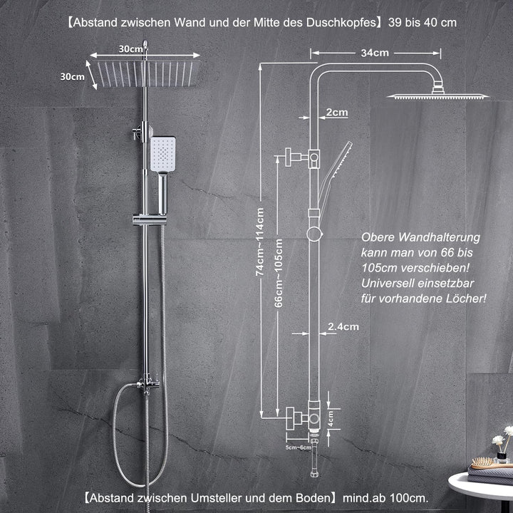 Görbach Edelstahl Duschsystem Duschset ohne Armatur Regendusche Überkopfbrauseset (SJ-E3030CP), Chro