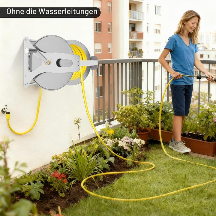 Edelstahl Schlauchtrommel Gartenschlauch Trommel, Handbuch Schlauchrolle Schlauchwagen Wasserschlauc