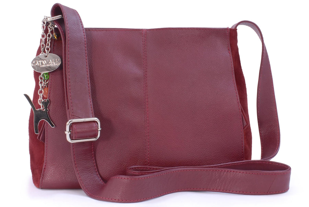 Catwalk Collection Handbags - Damen Umhängetasche Mittelgross - Crossbody Bag - Leder Wildleder - Ve