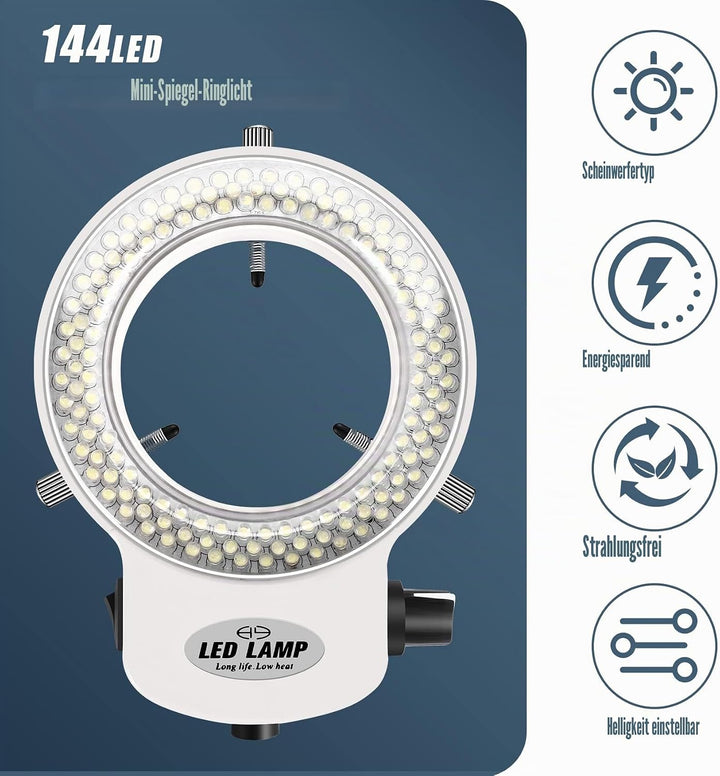 Jevina 144LEDs Ringlicht Ringleuchte Fuer Mikroskop Microscope Lampe Licht 6000K 0-100% Einstellbar