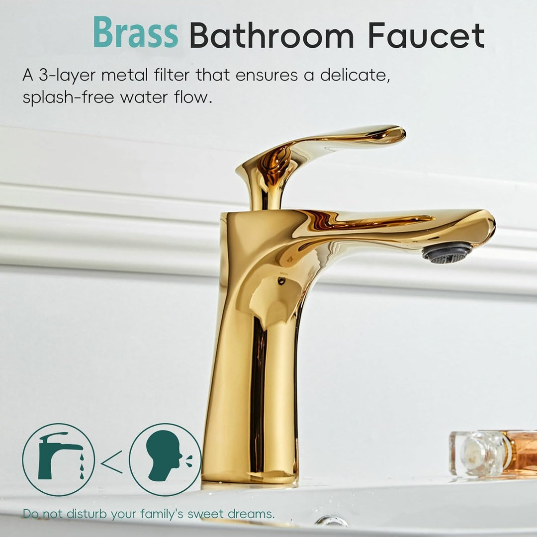 Leekayer Waschbecken Wasserhahn Gold Chrom Messing Einhand-Waschtisch-Mischbatterie,LK75239Gg, Gold