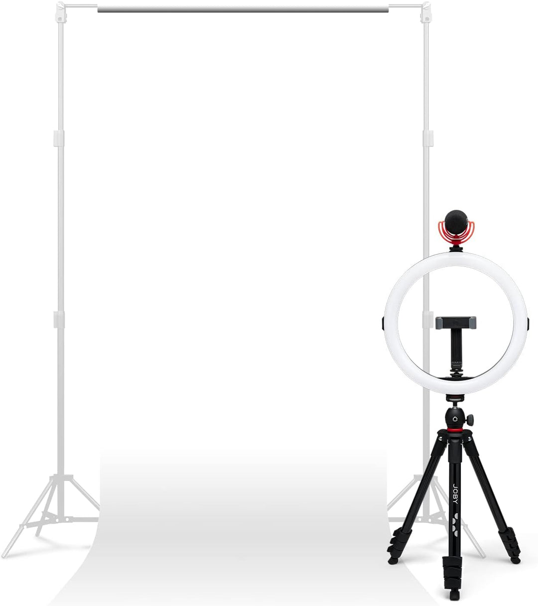 JOBY Creator Studio Complete Kit, Stativ in Voller Grösse mit Smartphone-Klemme, 12' Ringlicht, Wavo