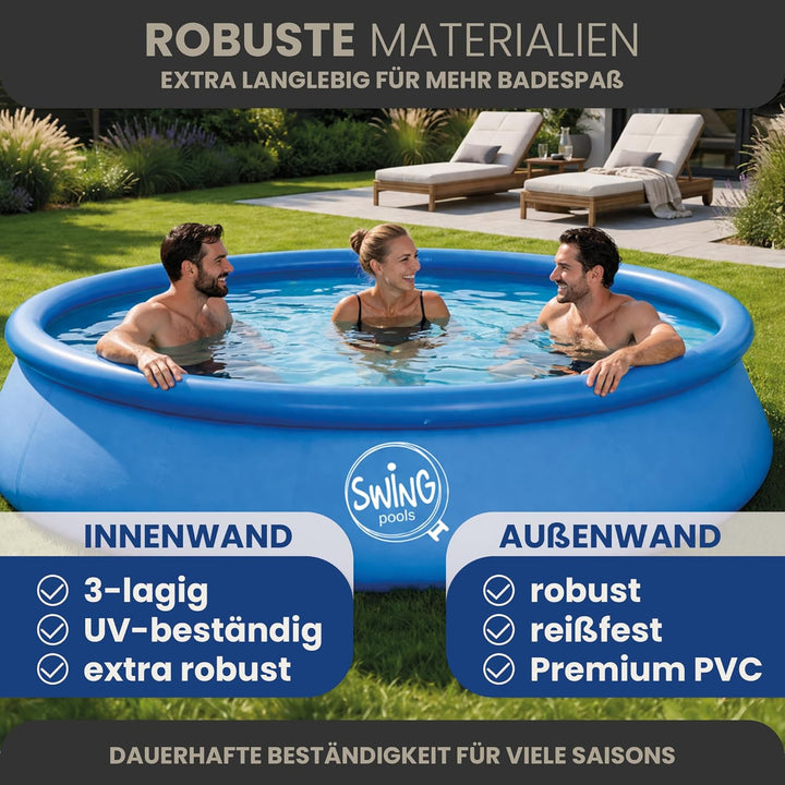 HAF® Swing Quick Up Pool in grau mit den Massen 366 x 91 cm | ca. 6.700 Liter Wasserkapazität | Selb
