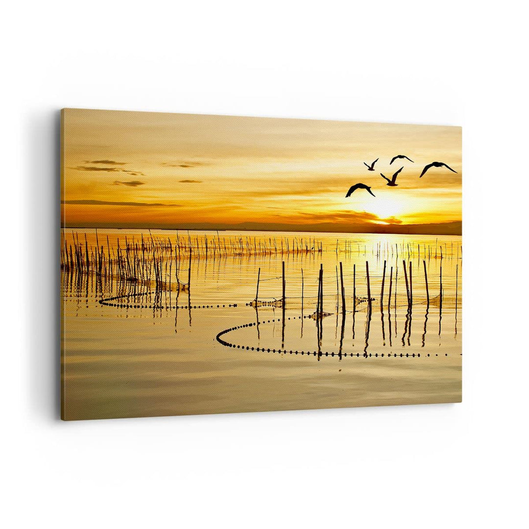 Bilder auf Leinwand 100x70cm Leinwandbild mit Rahmen See Vogel Wasser Gross Wanddeko Bild Schlafzimm